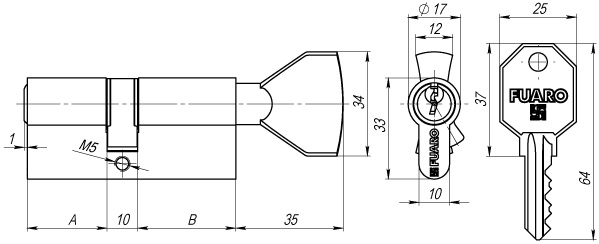 Цилиндровый механизм с вертушкой 100 CM 70 mm (30+10+30) CP хром