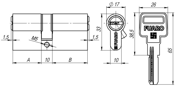 Цилиндровый механизм R600/68 mm (26+10+32) PB латунь 5 кл.