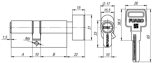 Цилиндровый механизм с вертушкой R602/90 mm (35+10+45) PB латунь 5 кл.