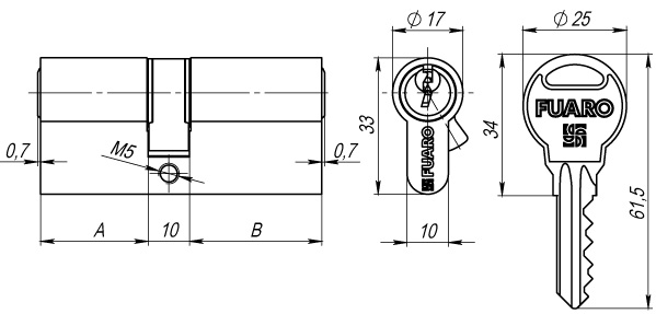 Цилиндровый механизм R300/60 mm (25+10+25) AB бронза 5 кл.