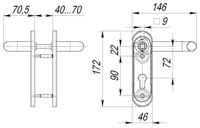 Ручка дверная DH-0433 NE (ЧЕРНАЯ) с пружиной для замка (FL-0432, 0433, 0434), НЕЙЛОН