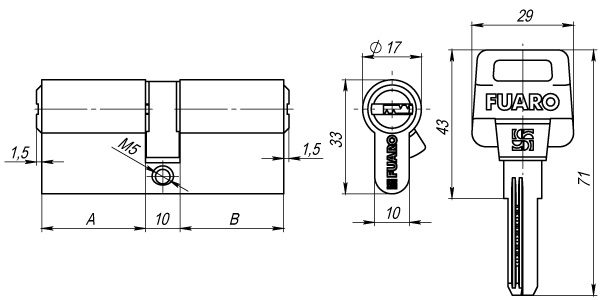 Цилиндровый механизм D500/80 mm (35+10+35) PB латунь 5 кл.