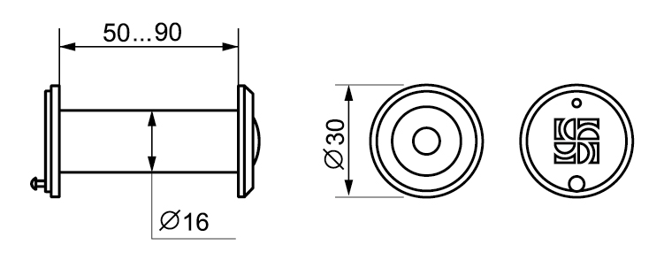 DVZ3, глазок, 16/200/50x90 (оптика пластик, угол обзора 200) CP Хром