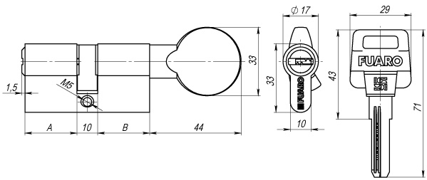 Цилиндровый механизм с вертушкой D502/80 mm (40+10+30) CP хром 5 кл.