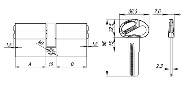 Цилиндровый механизм D-PRO500/60 mm (25+10+25) PB латунь 5 кл.
