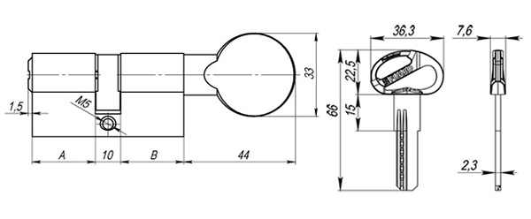 Цилиндровый механизм D-PRO502/80 mm (35+10+35) PB латунь 5 кл.